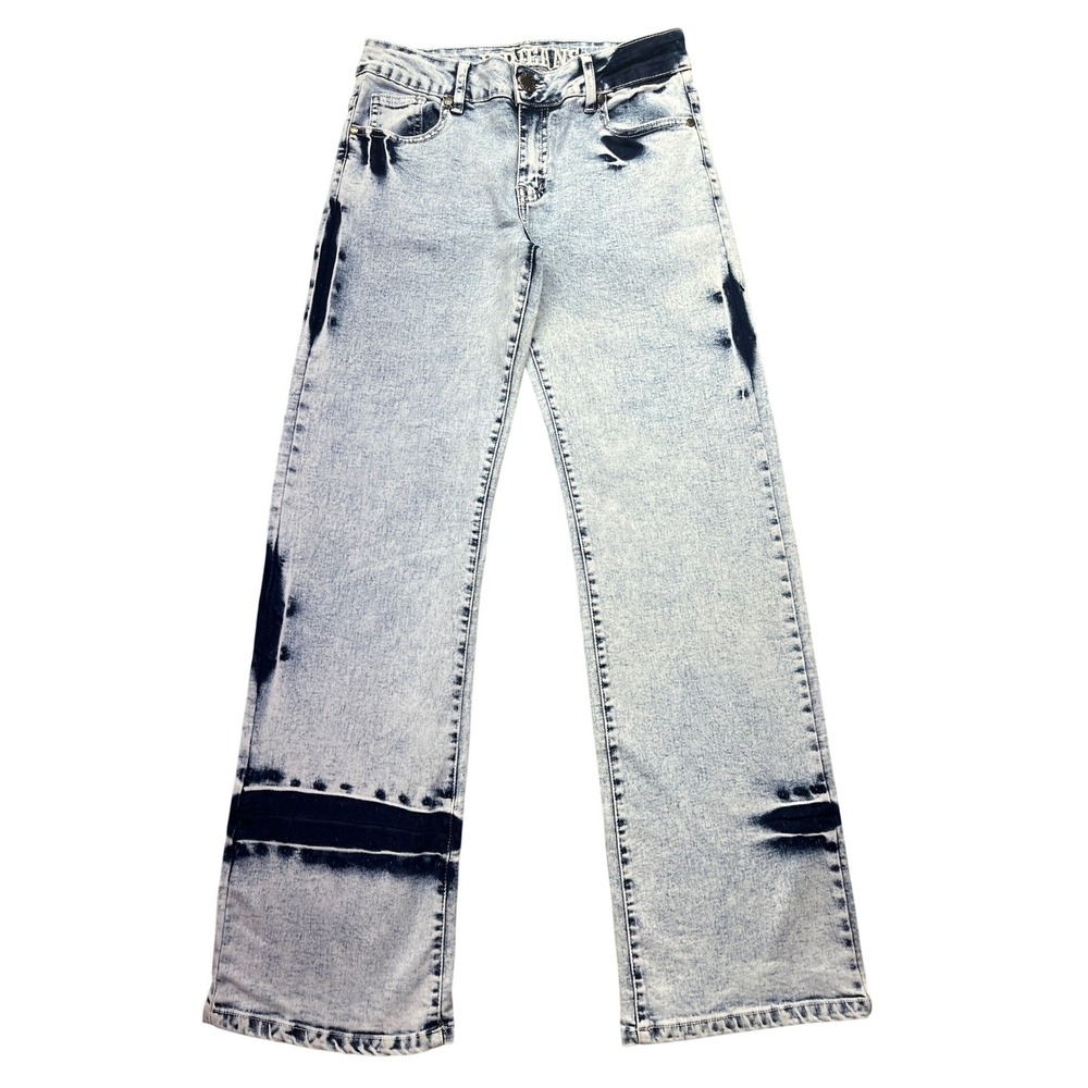 VIP Jeans Wide Leg Jeans Bleach Wash Distressed Denim Trendy Sz 5/27 Fits 29"